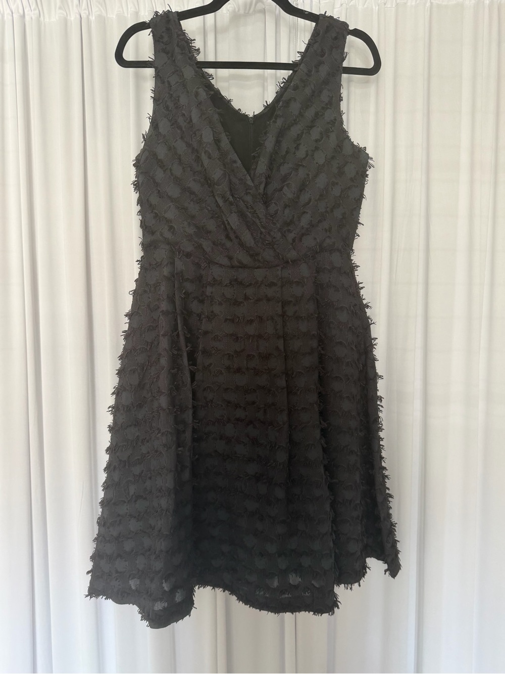 Textured Black V-Neck Sleeveless Mini Dress